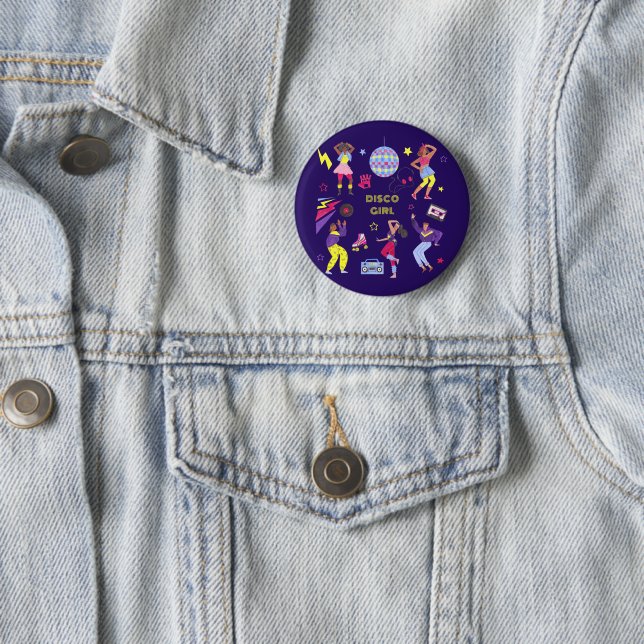 Groovy Roller Disco Purple Party Millennial Retro 2 Inch Round Button (In Situ)