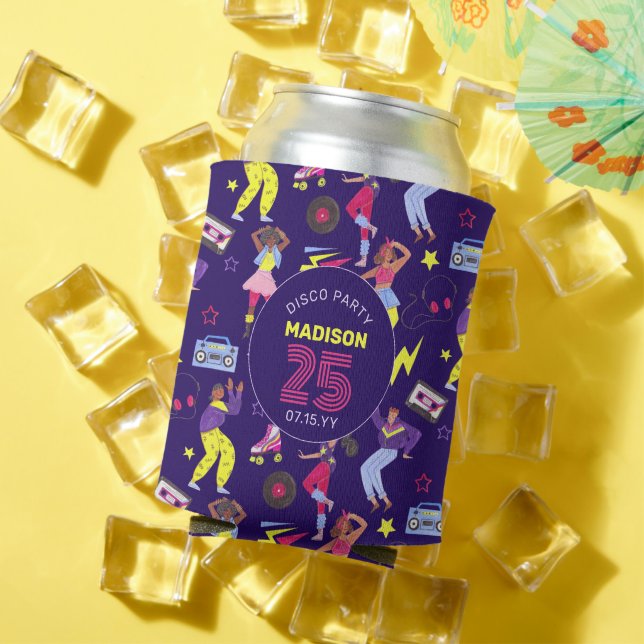 Groovy Roller Disco Purple Party Millennial Retro  Can Cooler (In Situ Summer)
