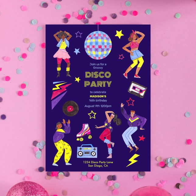 Groovy Roller Disco Purple Party Millennial Retro Invitation (Creator Uploaded)
