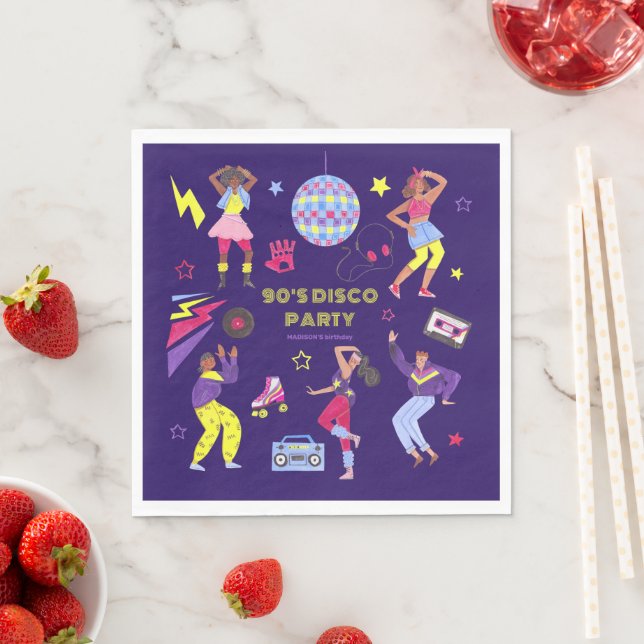 Groovy Roller Disco Purple Party Millennial Retro Napkin (Insitu)