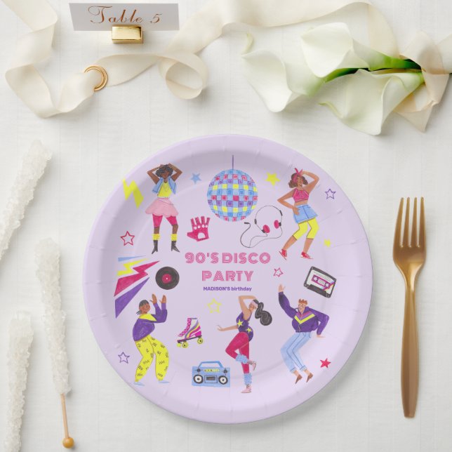 Groovy Roller Disco Purple Party Millennial Retro Paper Plate (Wedding)