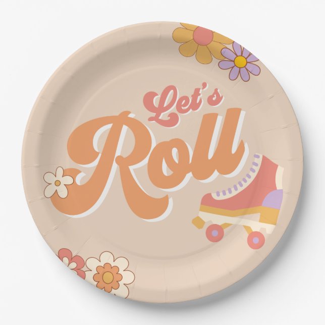 Groovy Roller Skate Party Paper Plates (Front)