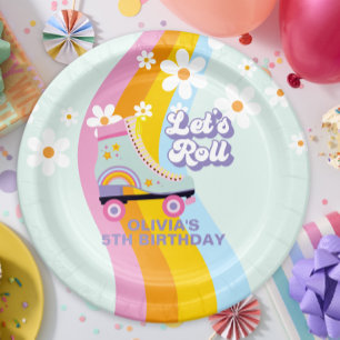 Groovy Rollerskating Retro Rainbow Birthday Paper Plate