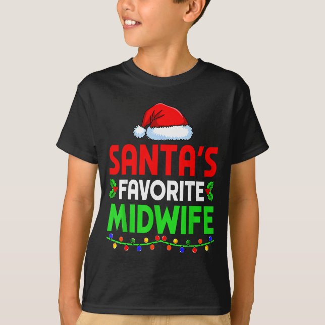 Groovy Santa's Favorite Midwife Nurse Christmas Sa T-Shirt (Front)