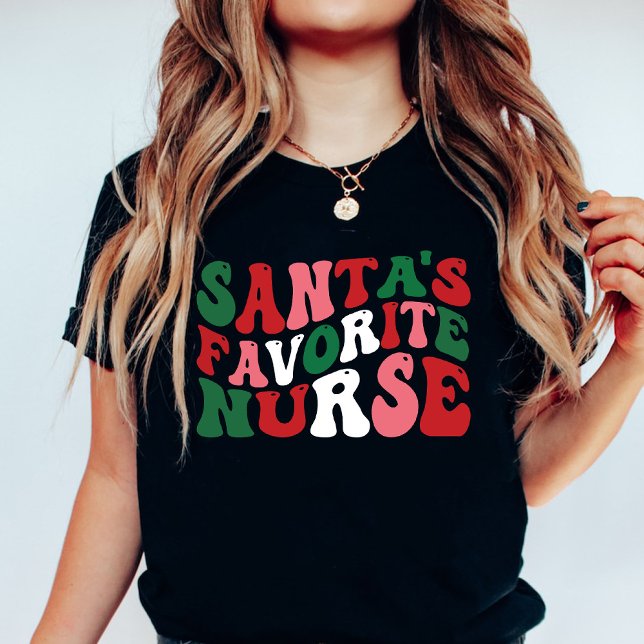 Groovy Santa's Favourite Nurse Christmas Black T-Shirt (Groovy Santa's Favorite Nurse Christmas Black T-Shirt)