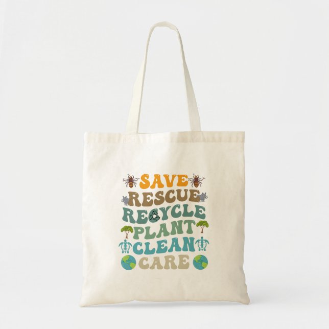 Groovy Save Bees Rescue Animals Recycle Earth Day  Tote Bag (Front)