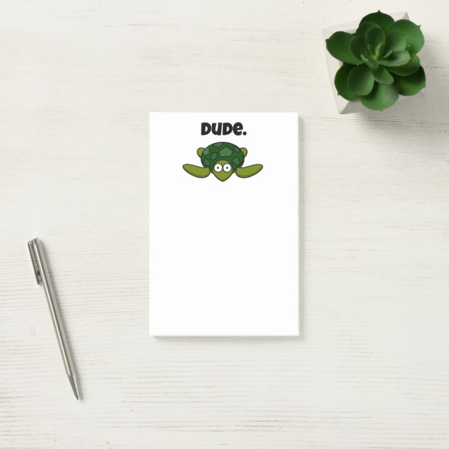 Groovy Sea Turtle Cartoon, Funny Ocean “Dude" Post-it Notes (Office)