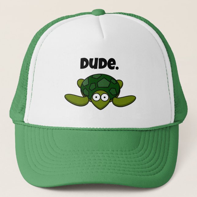 Groovy Sea Turtle Cartoon, Funny Ocean “Dude" Trucker Hat (Front)