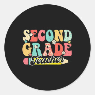 Groovy Second Grade Teacher First Day 2nd Grade  Classic Round Sticker