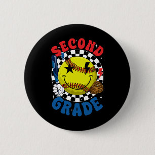 Groovy Second Grade Team Softll First Day Of Schoo 2 Inch Round Button