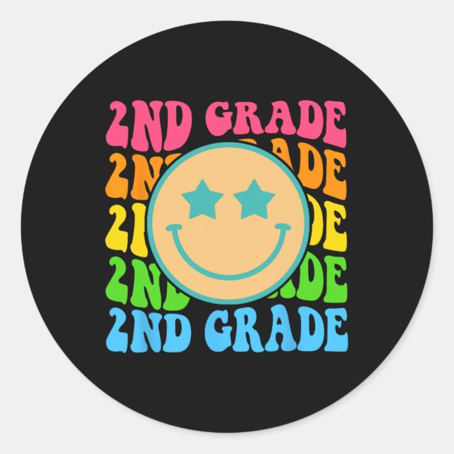 Groovy Second Grade Vibes Face Retro Teachers Back Classic Round Sticker (Front)