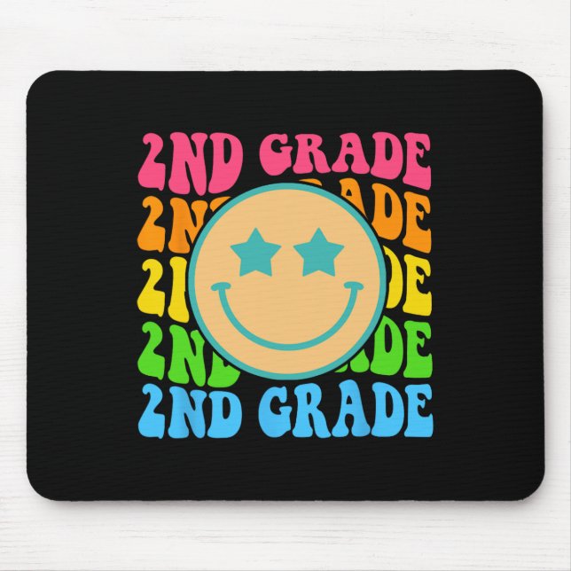 Groovy Second Grade Vibes Face Retro Teachers Back Mouse Pad (Front)