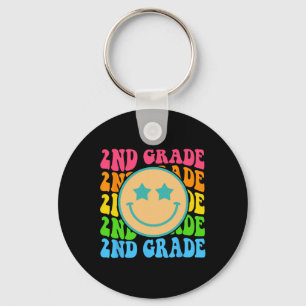 Groovy Second Grade Vibes Face Retro Teachers Byck Keychain