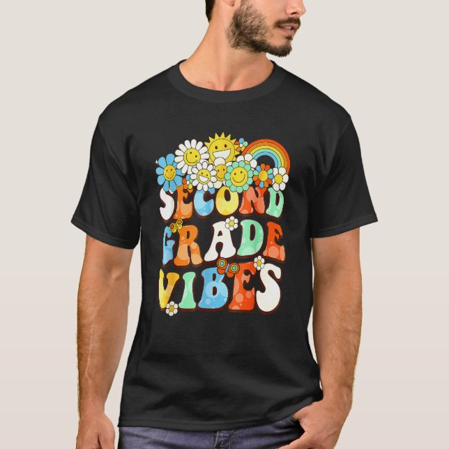 Groovy Second Grade Vibes Retro Teacher First Day  T-Shirt (Front)