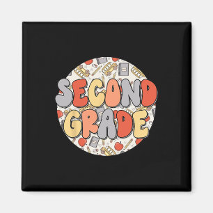 Groovy Second Grade Vibes Retro Teachers Kids Back Magnet