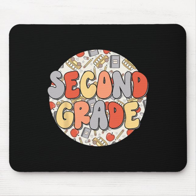 Groovy Second Grade Vibes Retro Teachers Kids Back Mouse Pad (Front)