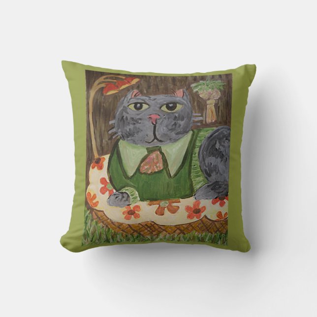 Groovy Seventies Cat Throw Pillow (Front)