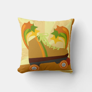 Groovy Seventies Roller Skate Cartoon Fun Design Throw Pillow
