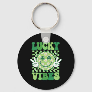 Groovy Shamrock Lucky Vibes St Patricks Day Men Ki Keychain