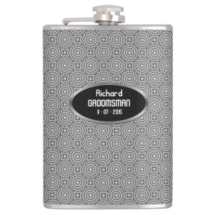 Groovy Silver Circles Personalize Hip Flask