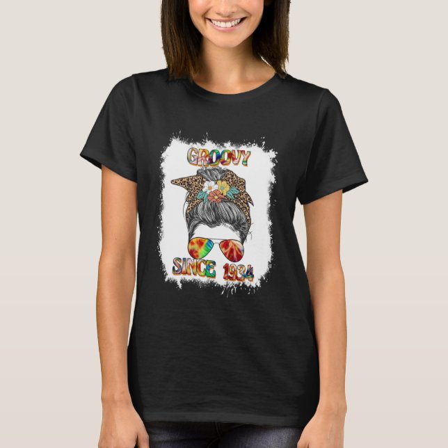 Groovy Since 1934 Messy Bun Hip Retro 60s 70s T-Shirt (Front)