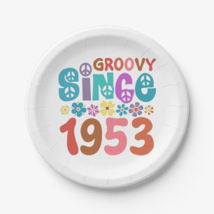Groovy Since 1953 70th Birthday Paper Plate