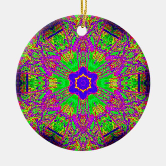 groovy six-point blue star ceramic ornament (Front)