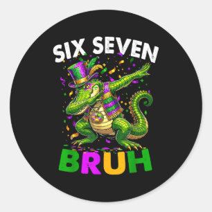 Groovy Six Seven Bruh Alligator Dabbing Mardi Gras Classic Round Sticker