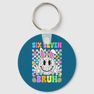 Groovy Six Seven Bruh Bunny Easter Day Smile Face  Keychain