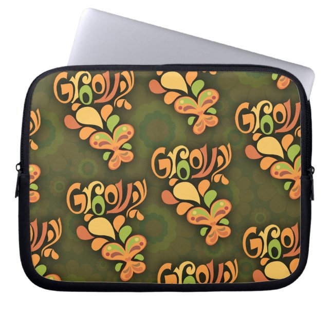 Groovy Sixties Butterflies Pattern Retro Design Laptop Sleeve (Front)