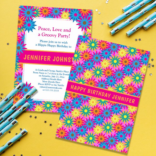 Groovy Sixties Theme Flower Power Birthday Invitation (Creator Uploaded)