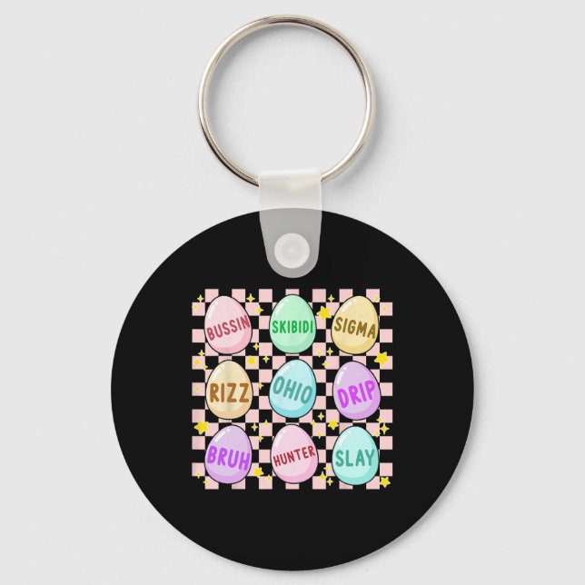 Groovy Skibidi Easter Egg Funny Rizz Meme Easter H Keychain (Front)