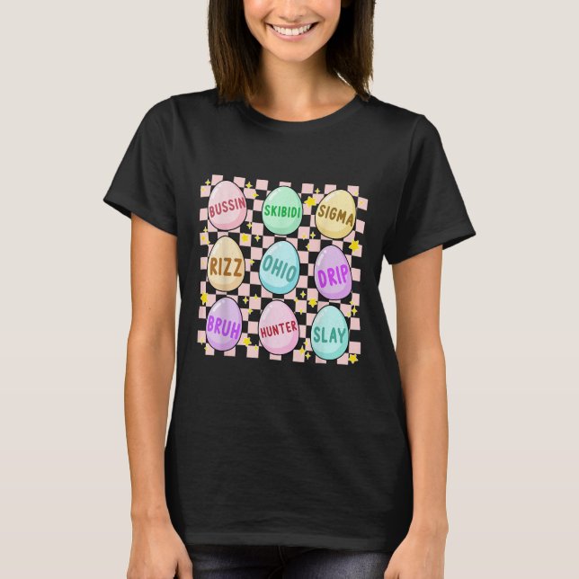Groovy Skibidi Easter Egg Funny Rizz Meme Easter H T-Shirt (Front)
