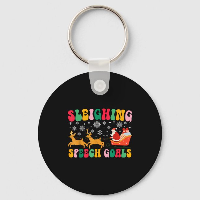 Groovy Sleighing Speech Goal Reindeer Christmas Sp Keychain (Front)