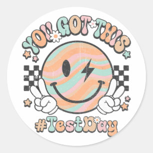 Groovy Smile Face This You Got Rock The Test Day Classic Round Sticker