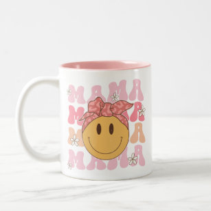 groovy smiley mama Two-Tone coffee mug