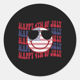 Groovy Smiling Face American 4th Of July Classic Round Sticker