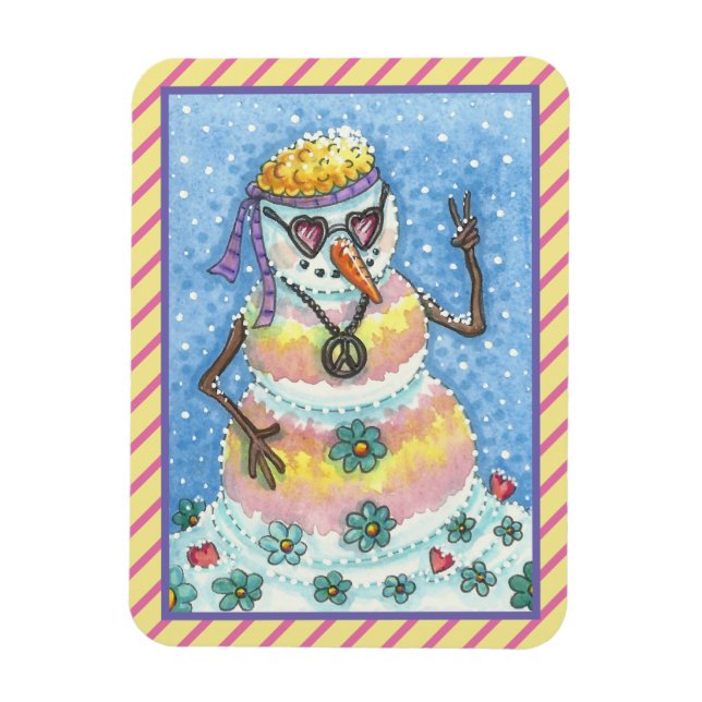GROOVY SNOWMAN PEACE ON EARTH CHRISTMAS MAGNET Rec (Vertical)