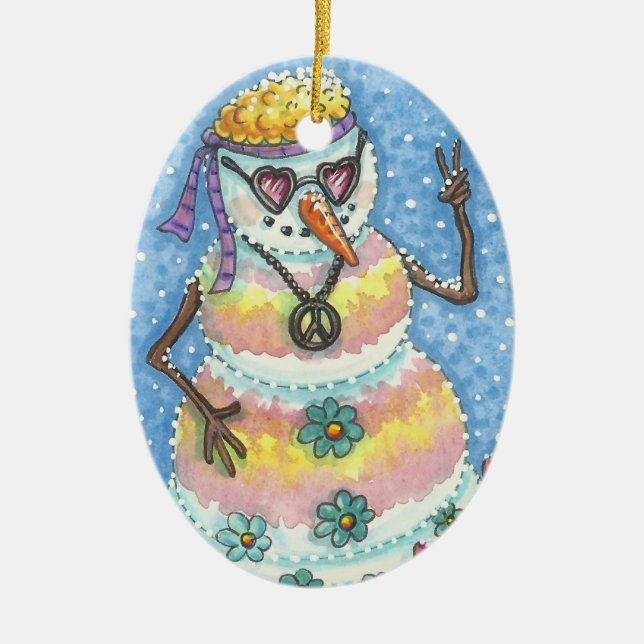 GROOVY SNOWMAN "PEACE ON EARTH" CHRISTMAS ORNAMENT (Front)