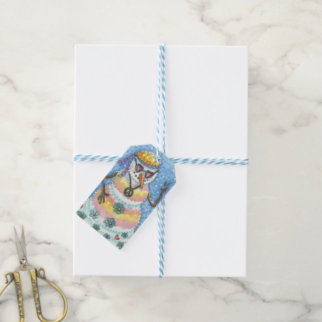 GROOVY SNOWMAN, PEACE SIGN CHRISTMAS GIFT TAG SET (With Twine)