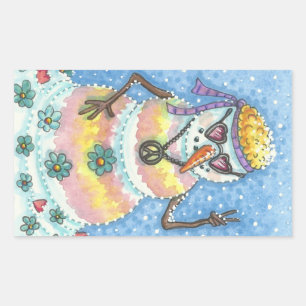 GROOVY SNOWMAN, PEACE SIGN CHRISTMAS STICKERS Rec