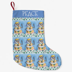 GROOVY SNOWMAN, PEACE SIGN, HIPPIES LOVE TIE DYE SMALL CHRISTMAS STOCKING