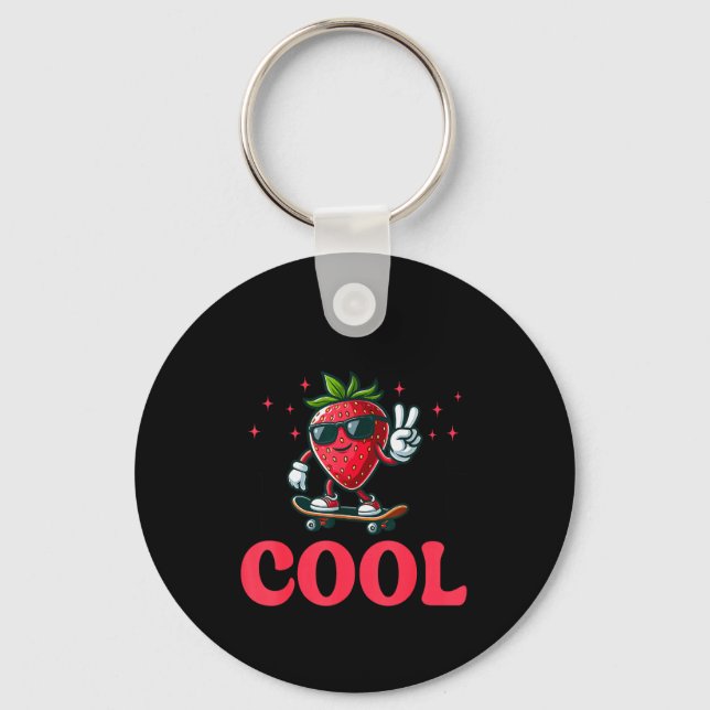 Groovy So Berry Cool Fruit Lover Strawberry Season Keychain (Front)