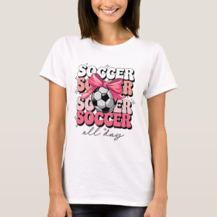 Groovy Soccer Coquette Bow Girls Women Soccer All T-Shirt