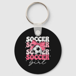 Groovy Soccer Girl Girls Coquette Bow Soccer _3 Keychain