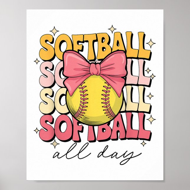 Groovy Softball Coquette Bow Softball Lover Softba Poster (Front)