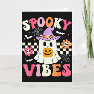 Groovy Soky Vibes Retro Ghost Holding Pumpkin Hall Card