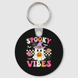 Groovy Soky Vibes Retro Ghost Holding Pumpkin Hall Keychain