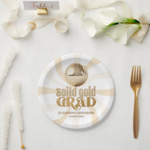 Groovy Solid Gold Grad Disco Graduation Party Paper Plate