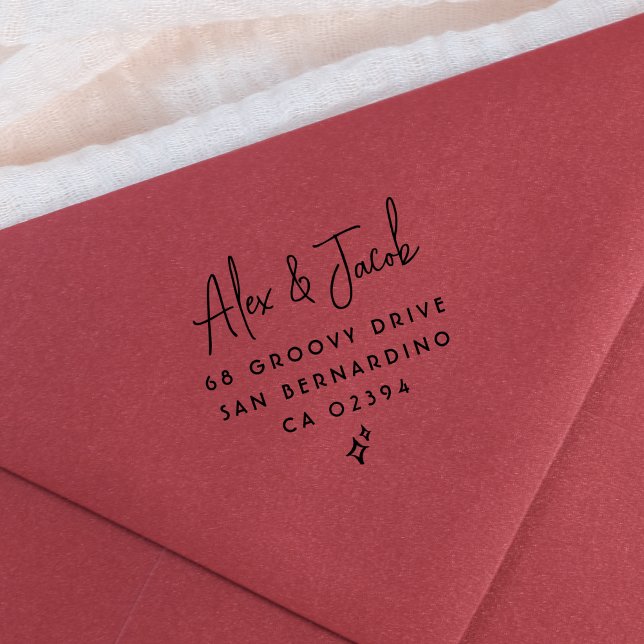 Groovy Sparkle Couples Names & Return Address Self-inking Stamp (Return Address Rubber Stamp Mock-up)